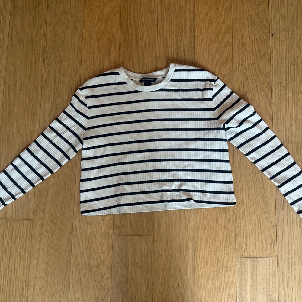 French Connection Women’s Navy and White Striped Long Sleeve Tee